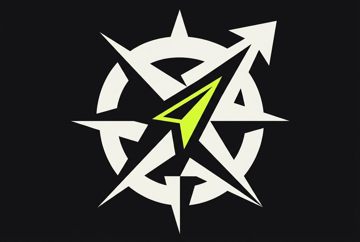 Abstract compass illustration in lime green on black, representing direction and clarity in brand strategy